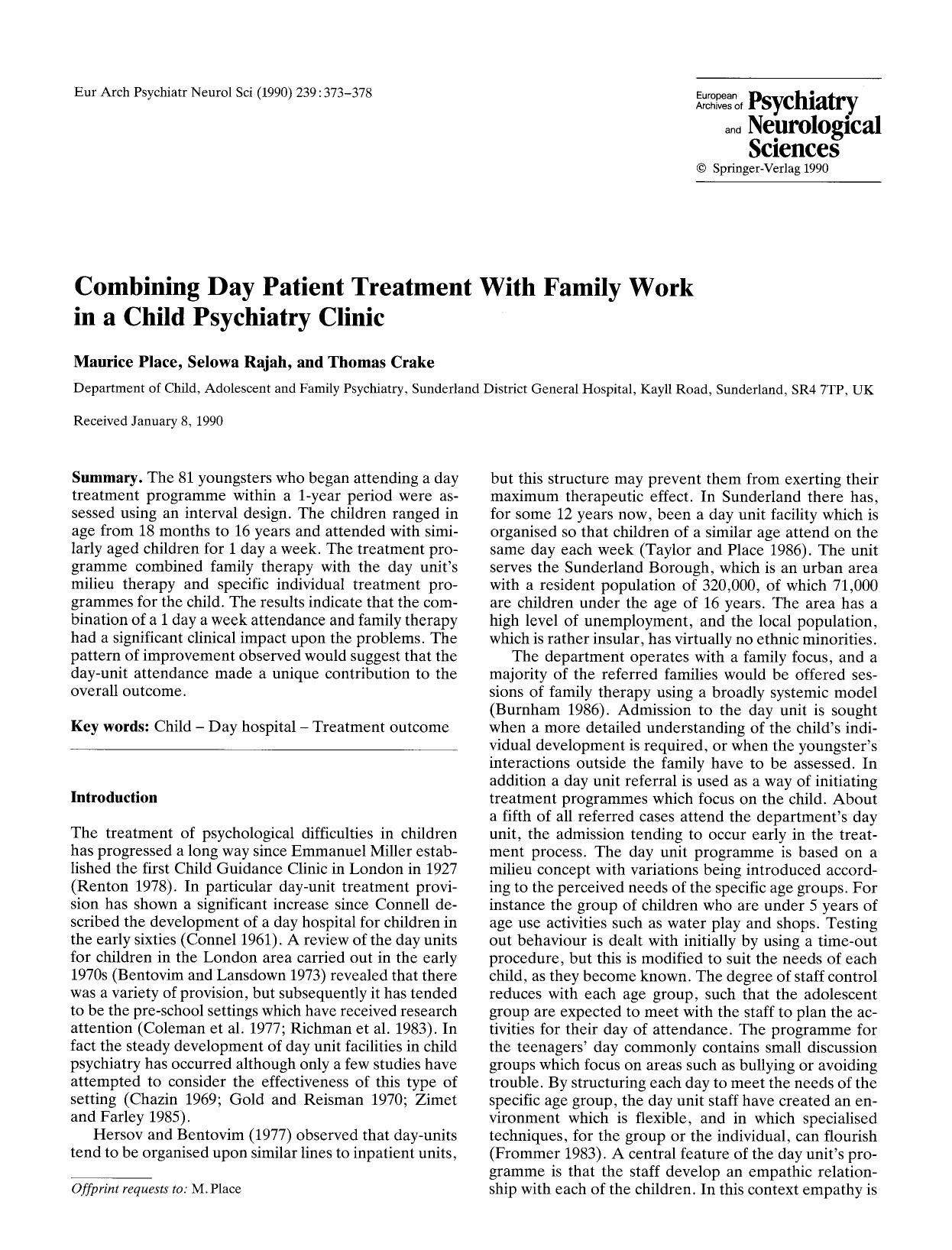 Combining day patient treatment with family work in a child psychiatry clinic by Unknown