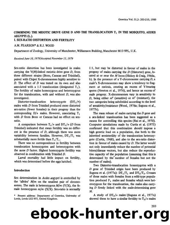 Combining the meiotic drive gene D and the translocation T <Subscript>1 <Subscript> in the mosquito, Aedes Aegypti (L.). I. Sex-ratio distortion and fertility by Unknown