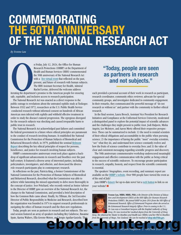 Commemorating the 50th Anniversary of the National Research Act by Yvonne Lau