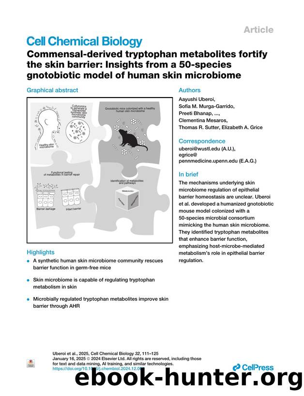 Commensal-derived tryptophan metabolites fortify the skin barrier: Insights from a 50-species gnotobiotic model of human skin microbiome by unknow