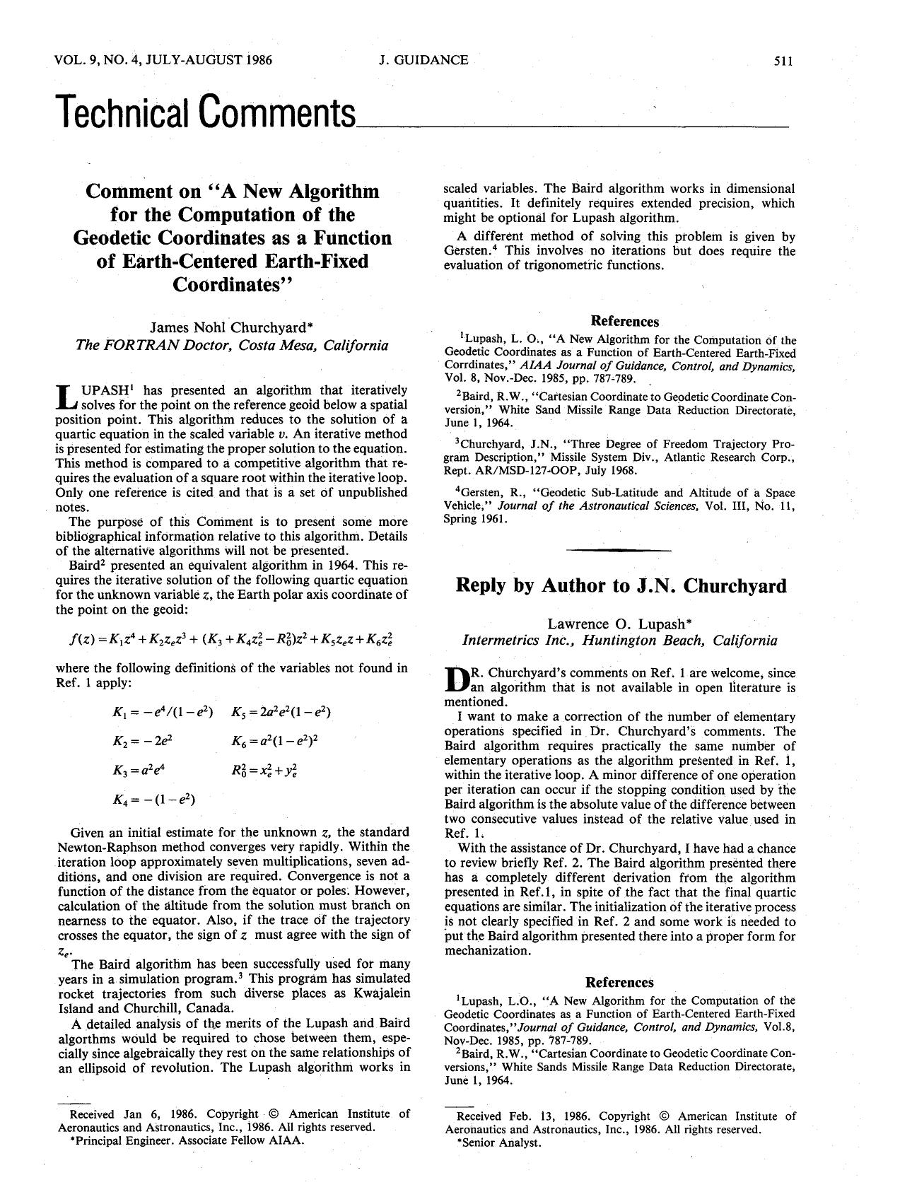 Comment on 'A new algorithm for the computation of the geodetic coordinates as a function of earth-centered earth-fixed coordinates' by Unknown