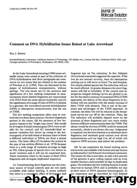 Comment on DNA hybridization issues raised at lake arrowhead by Unknown