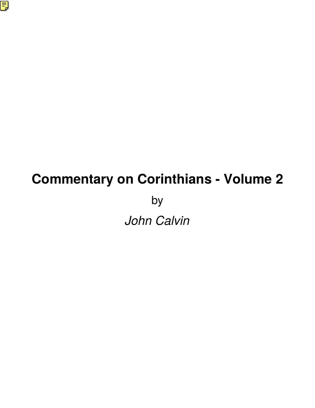Commentary on Corinthians - Volume 2 by John Calvin