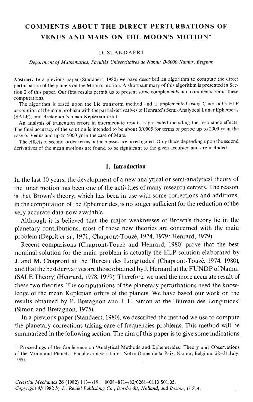 Comments about the direct perturbations of Venus and Mars on the Moon's motion by Unknown