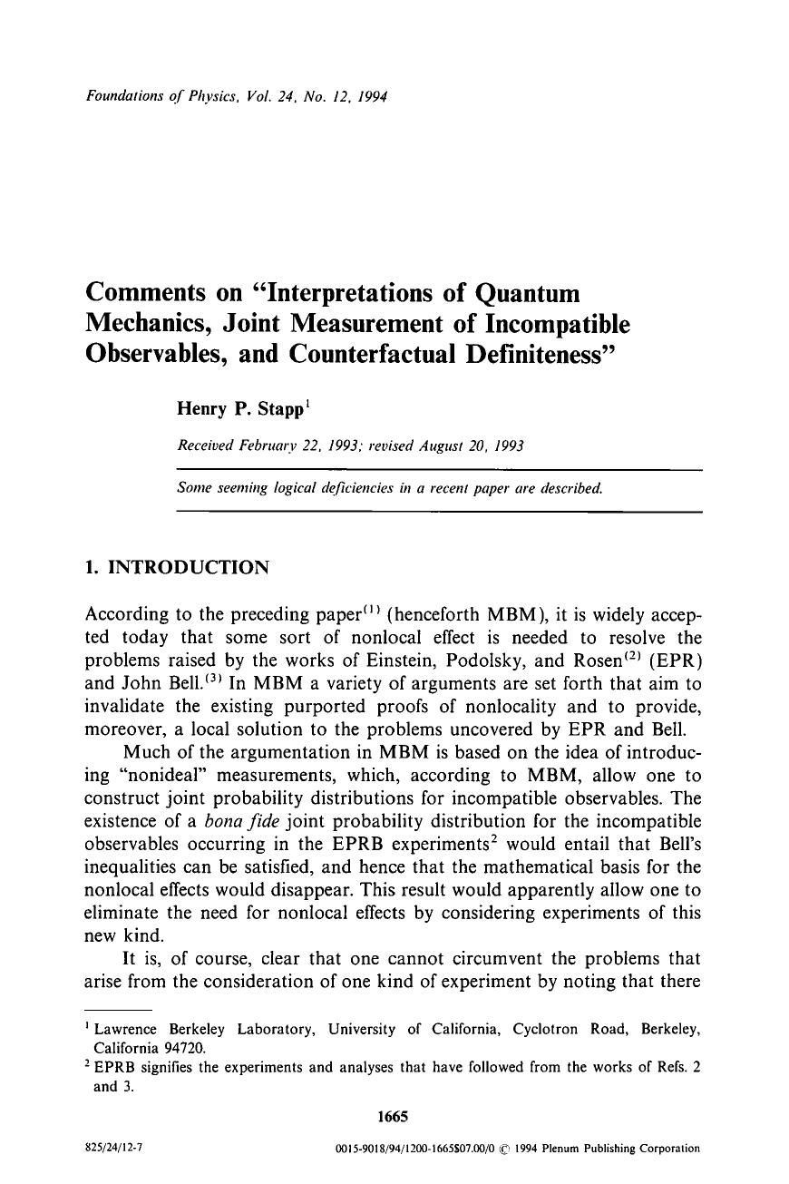 Comments on “Interpretations of quantum mechanics, joint measurement of incompatible observables, and counterfactual definiteness” by Unknown