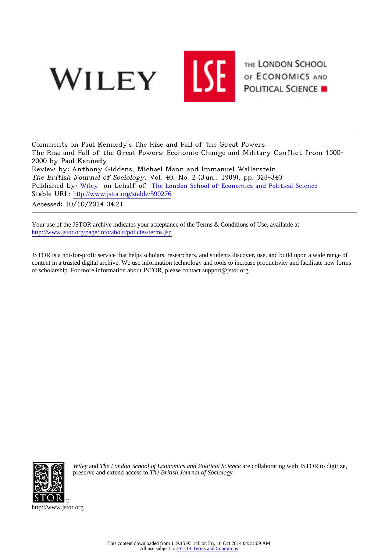 Comments on Paul Kennedy's The Rise and Fall of the Great Powers by Comments on Paul Kennedy's The Rise & Fall of the Great Powers
