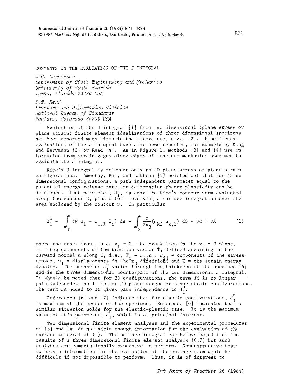 Comments on the evaluation of the J integral by Unknown