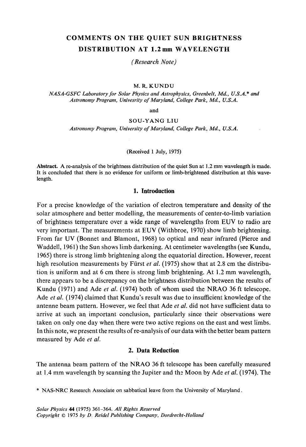 Comments on the quiet Sun brightness distribution at 1.2 mm wavelength by Unknown