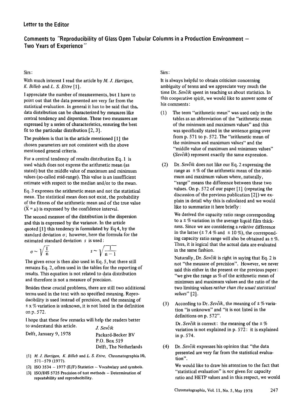 Comments to “Reproducibility of glass open tubular columns in a production environment-— Two years of experience” by Unknown