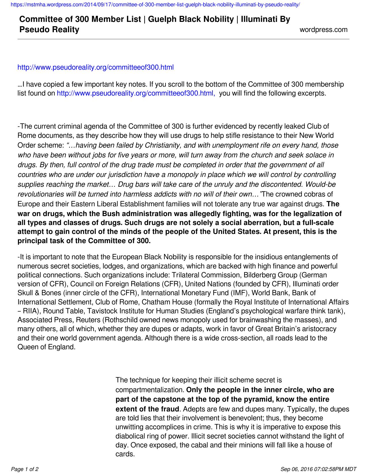 Committee of 300 Member List | Guelph Black Nobility | Illuminati By Pseudo Reality by Unknown