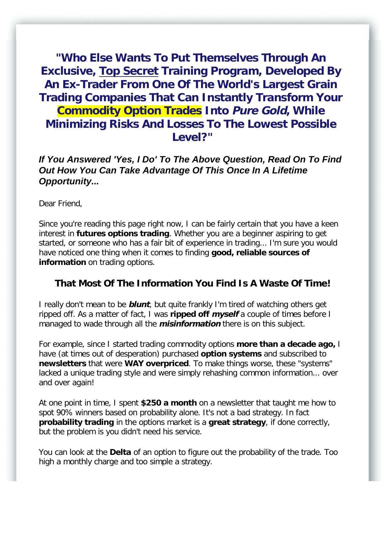 Commodity Option Secrets. by Best of Kuszter's Collection