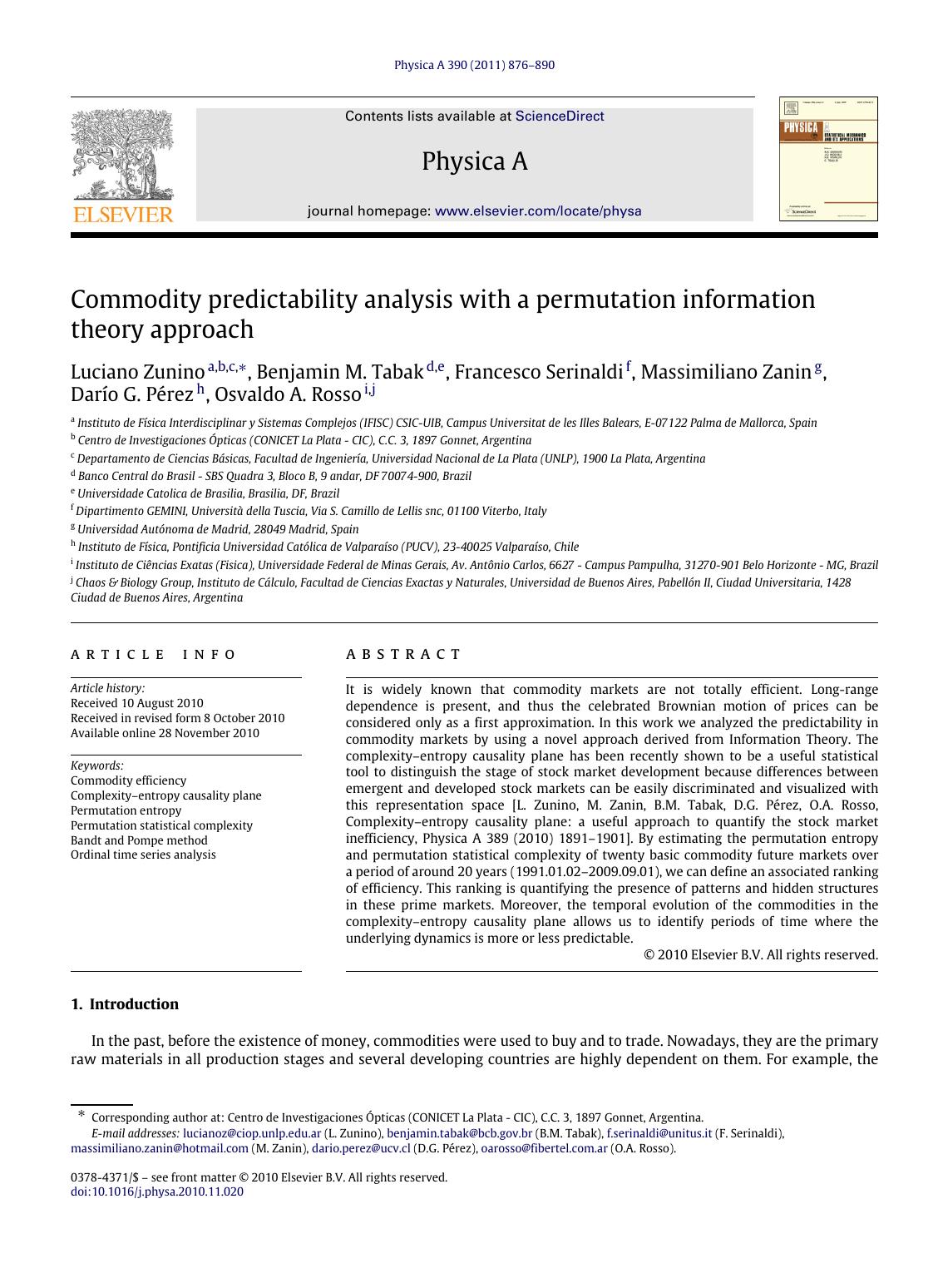 Commodity predictability analysis with a permutation information theory approach by unknow