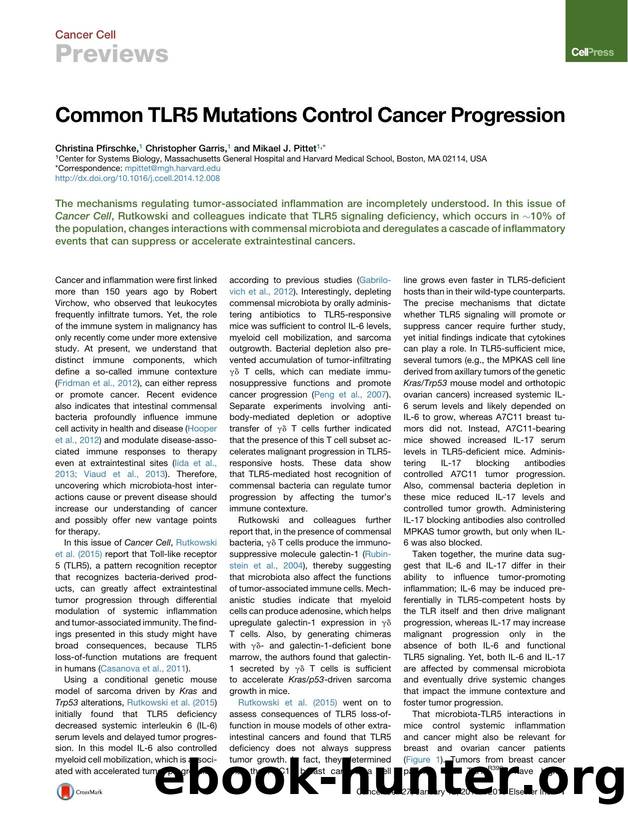 Common TLR5 Mutations Control Cancer Progression by Christina Pfirschke & Christopher Garris & Mikael J. Pittet