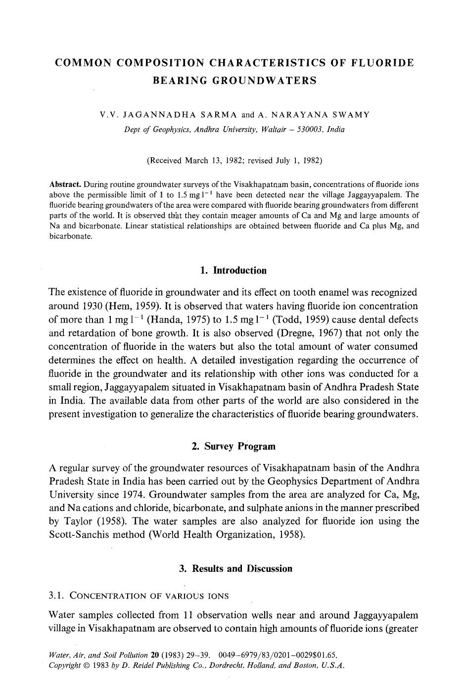 Common composition characteristics of fluoride bearing groundwaters by Unknown