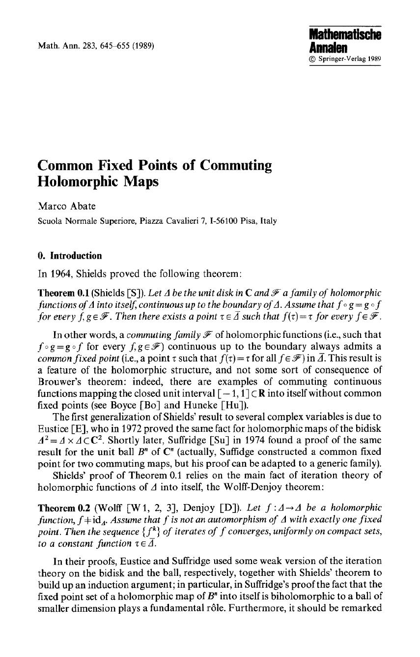 Common fixed points of commuting holomorphic maps by Unknown