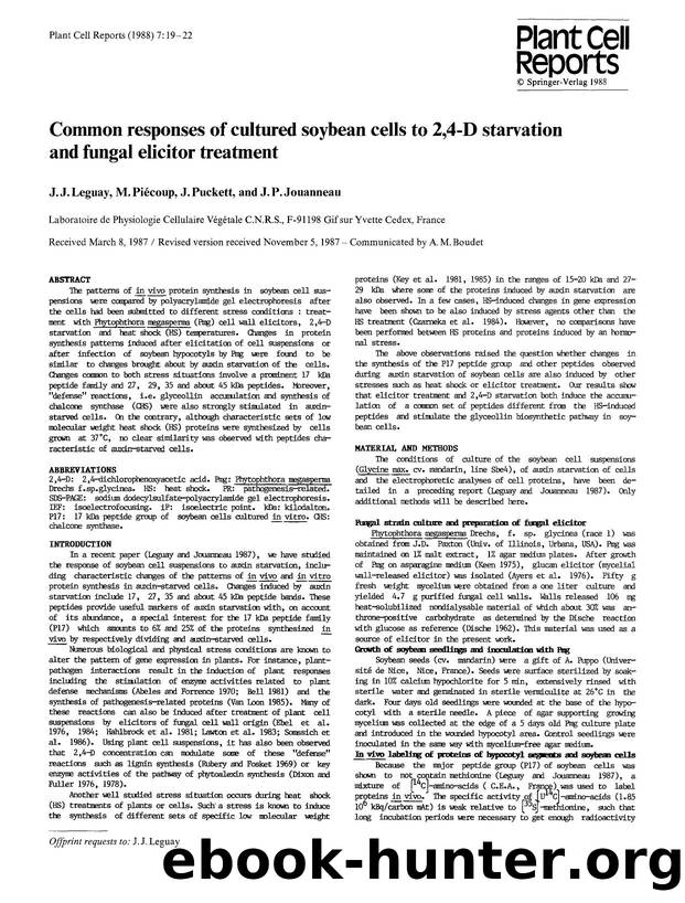 Common responses of cultured soybean cells to 2,4-D starvation and fungal elicitor treatment by Unknown