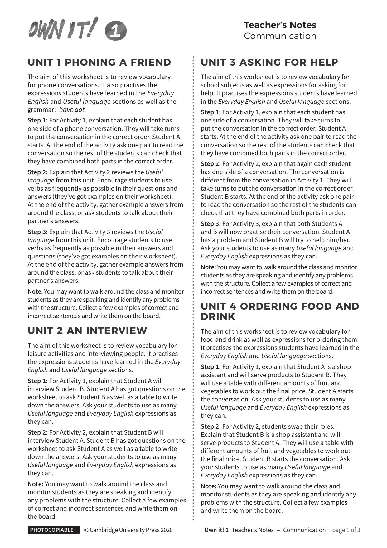 Communication Teacher's Notes by Unknown