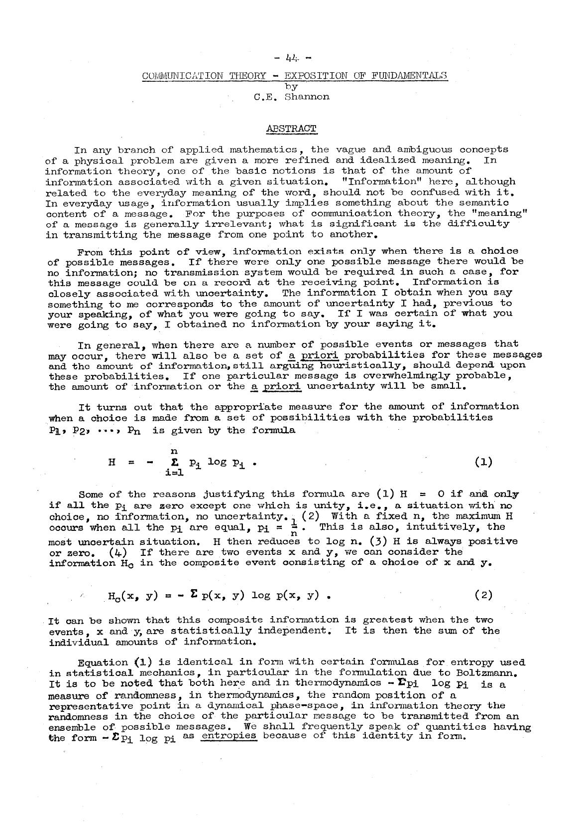 Communication Theory Exposition of Fundamentals by Unknown