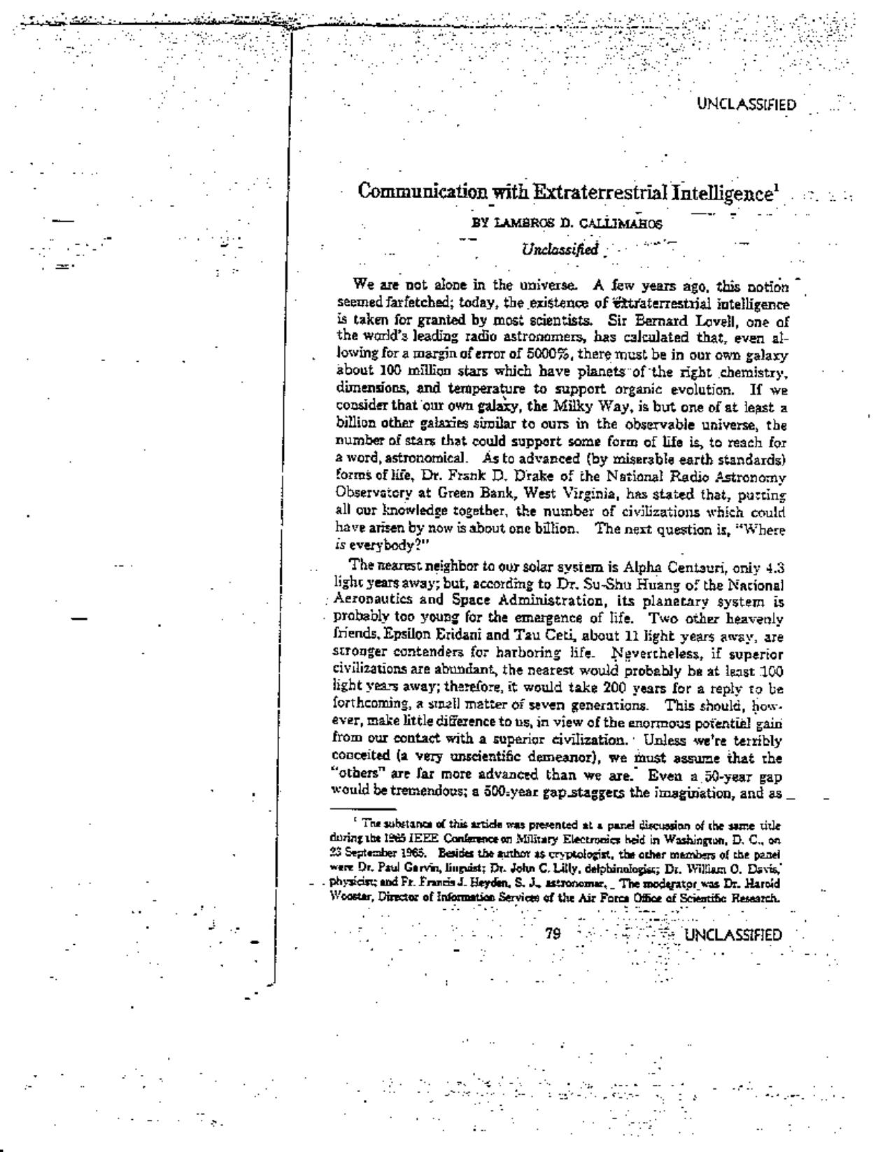 Communication With Extraterrestrial Intelligence by Unknown