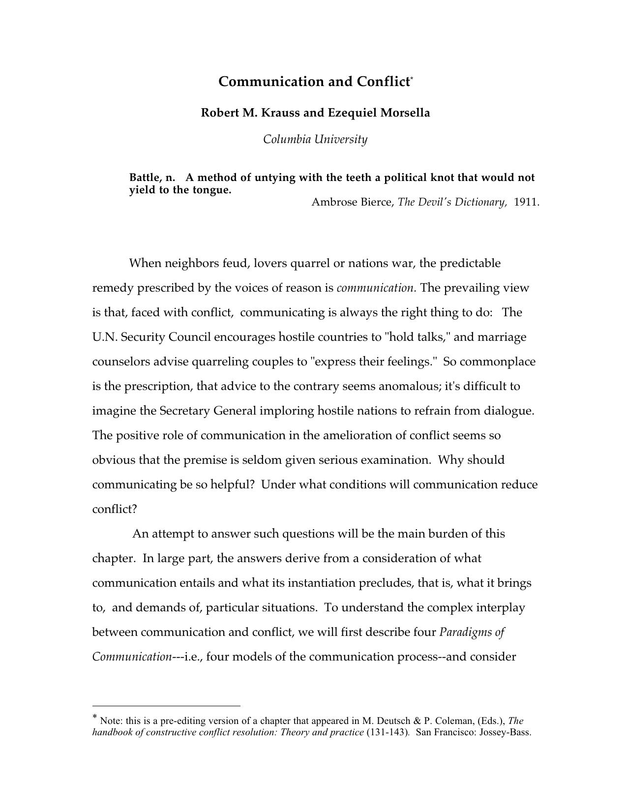 Communication and Conflict by Krauss
