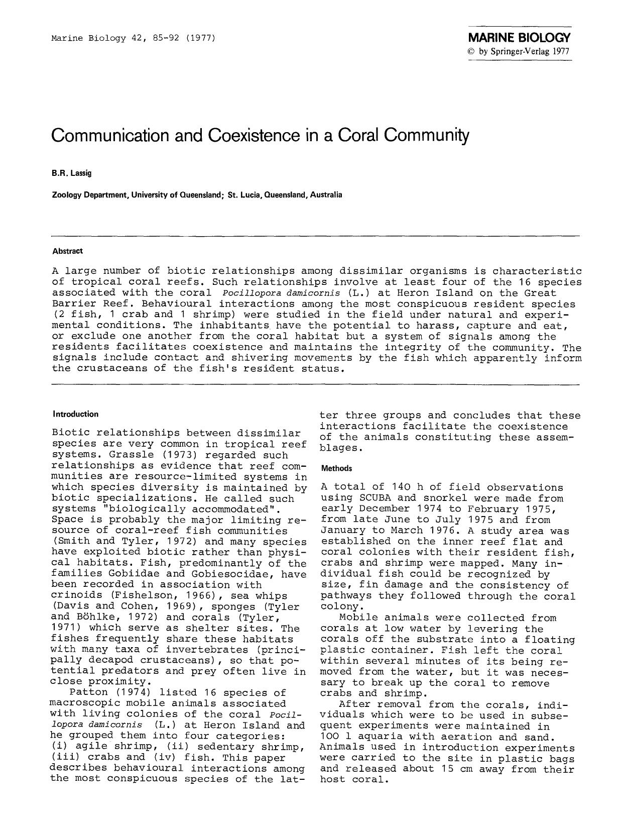 Communication and coexistence in a coral community by Unknown