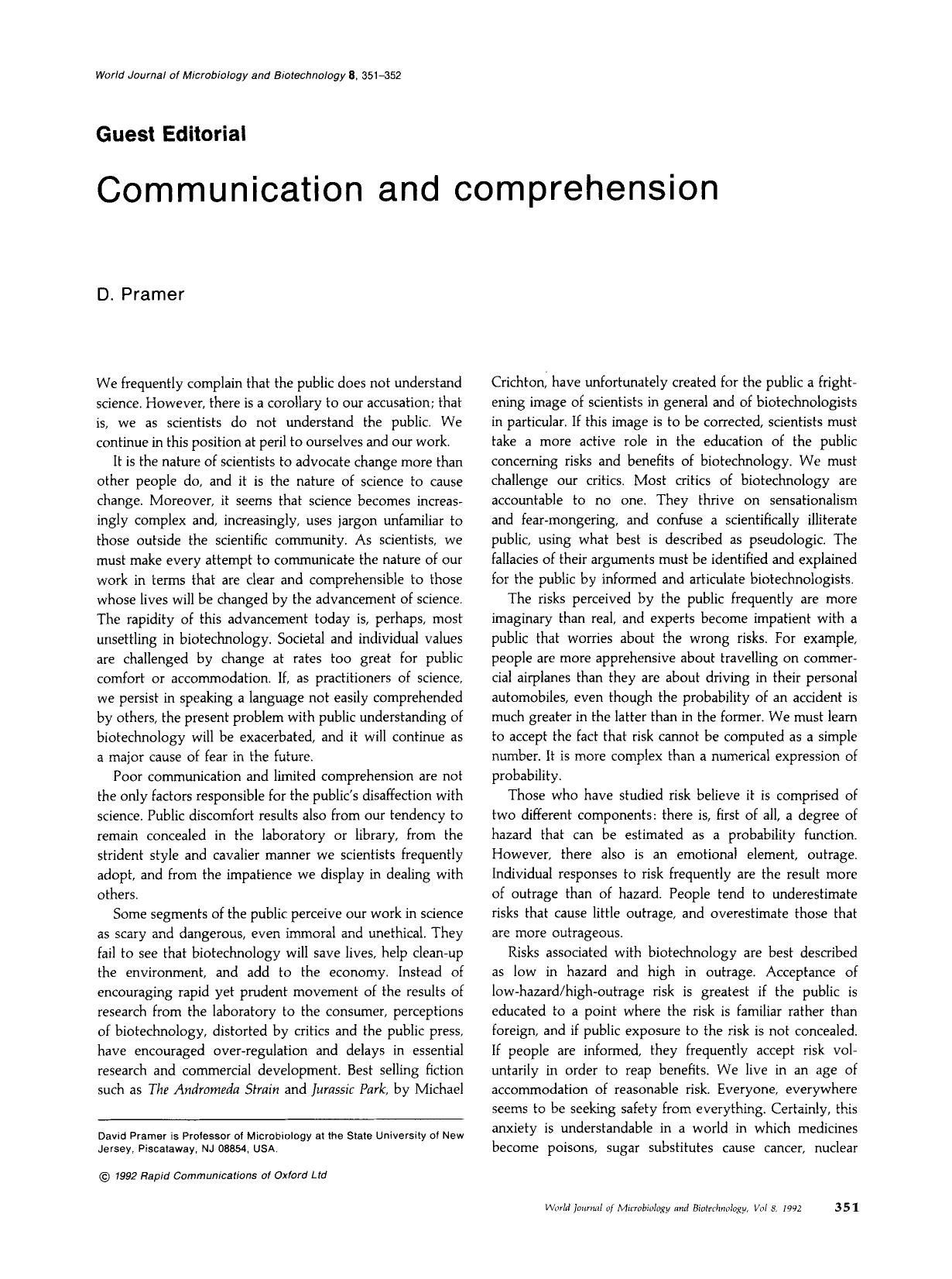 Communication and comprehension by Unknown