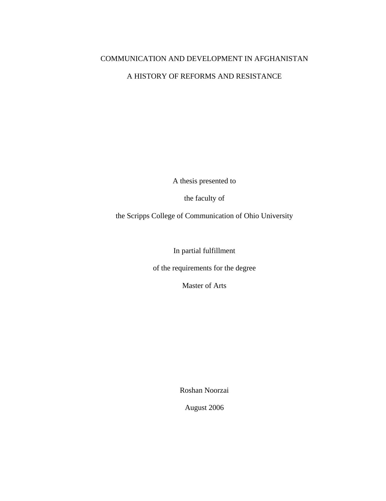 Communication and development in Afghanistan: a history of reforms and resistance by Noorzai R