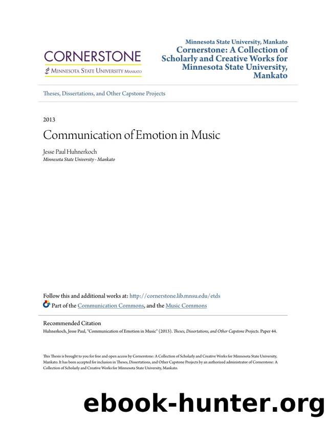 Communication of Emotion in Music by Jesse Paul Huhnerkoch