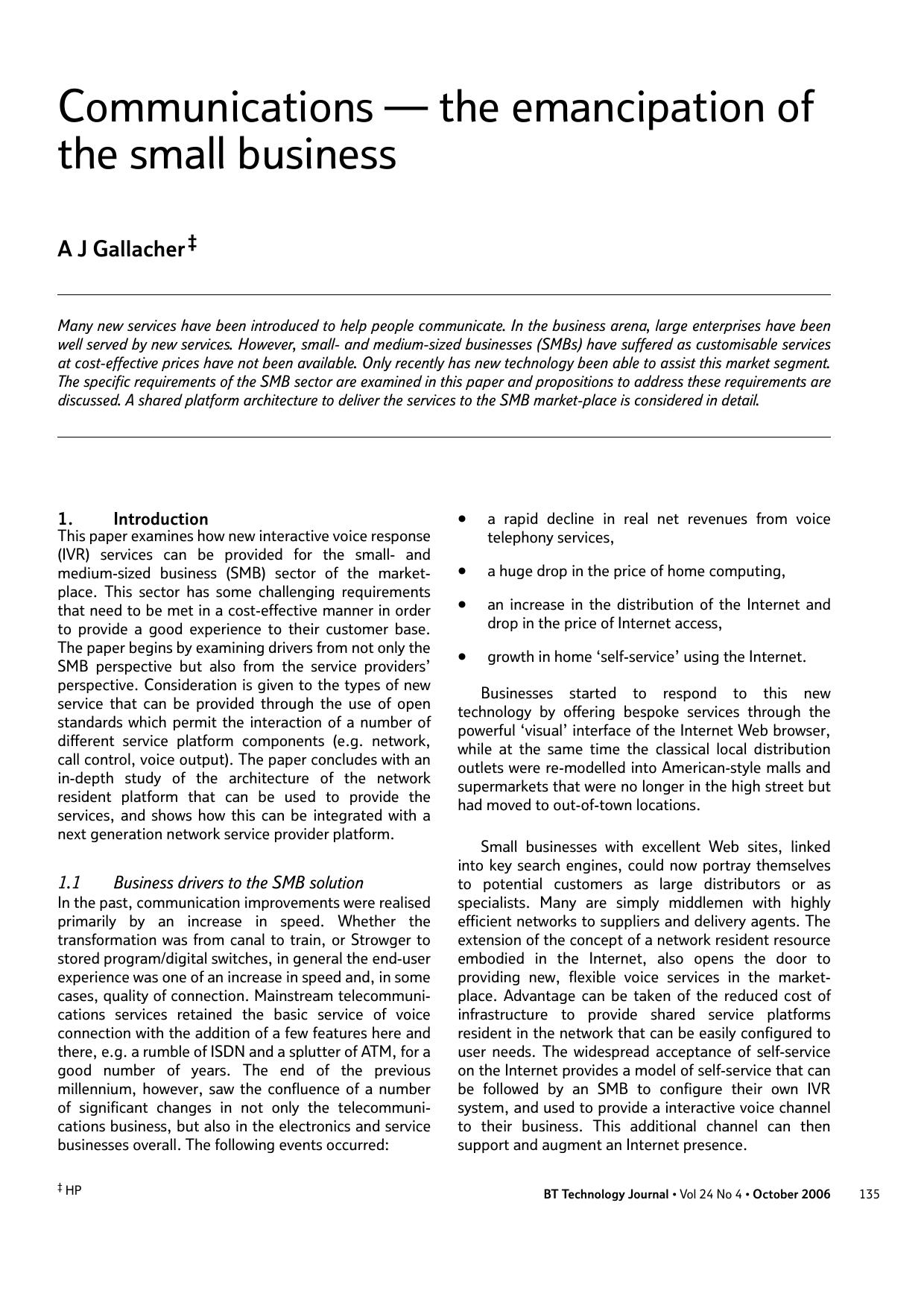 Communications &#x2014; the emancipation of the small business by Unknown