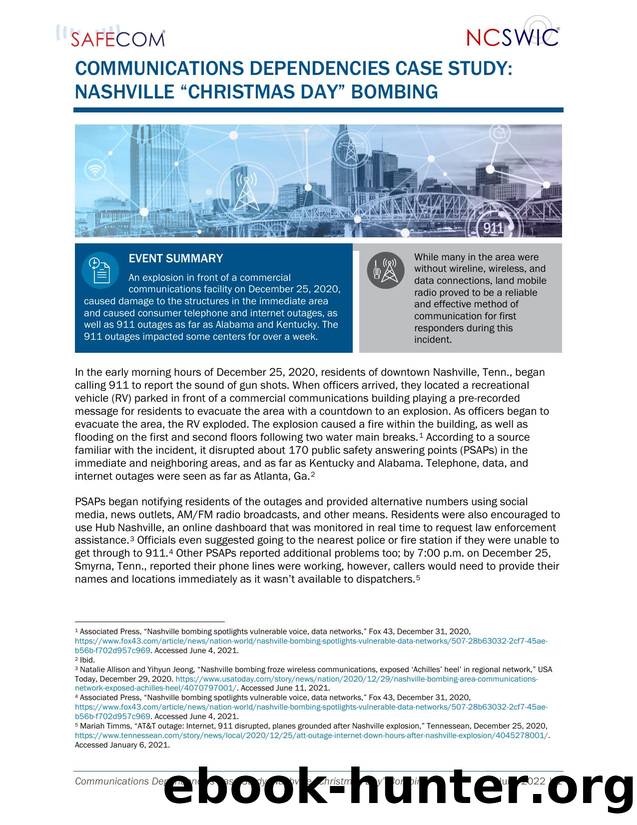 Communications Dependicies Case Study: Nashville âChristmas Dayâ Bombing by Cybersecurity and Infrastructure Security Agency (CISA)