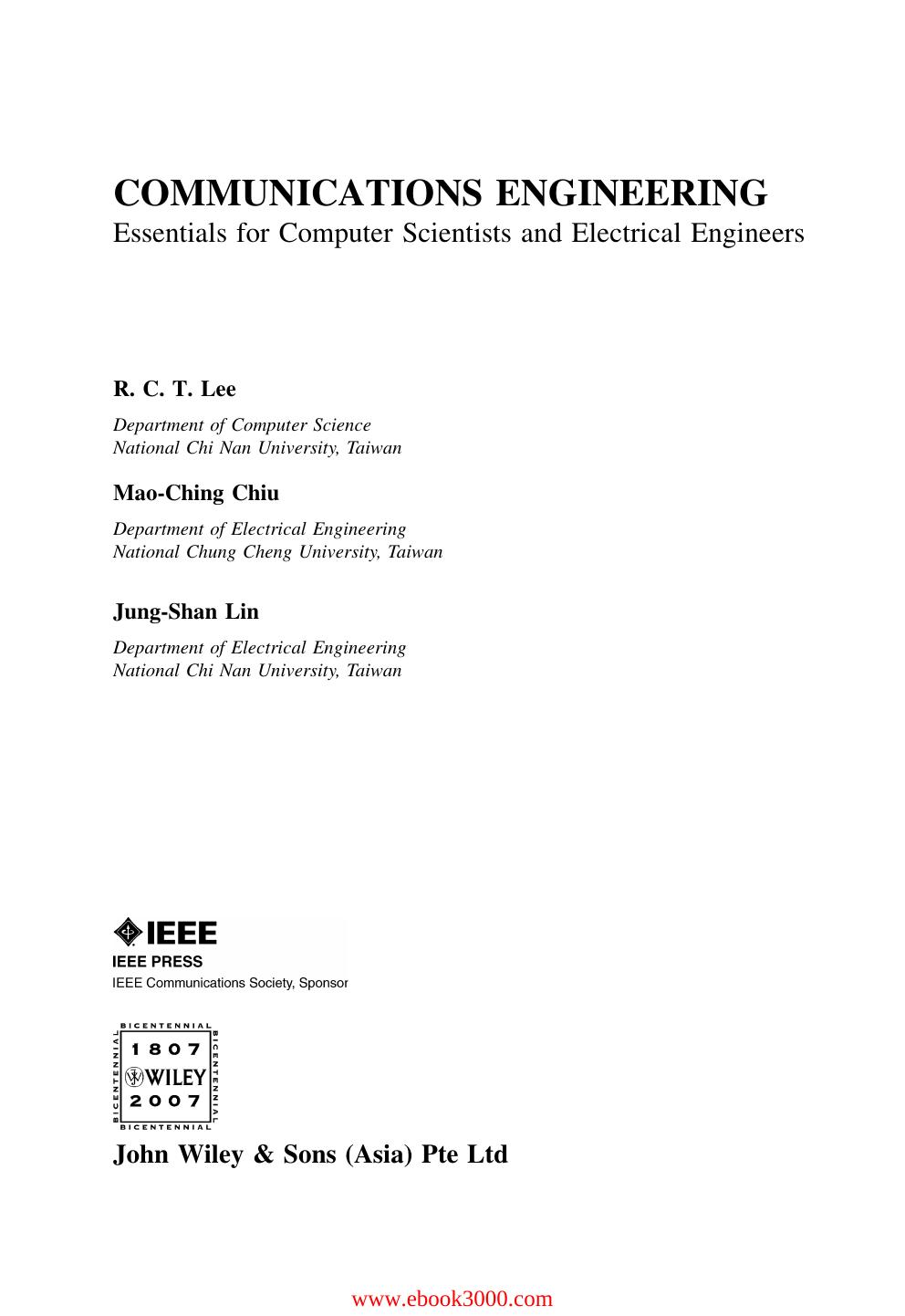 Communications Engineering: Essentials for Computer Scientists and Electrical Engineers by Unknow