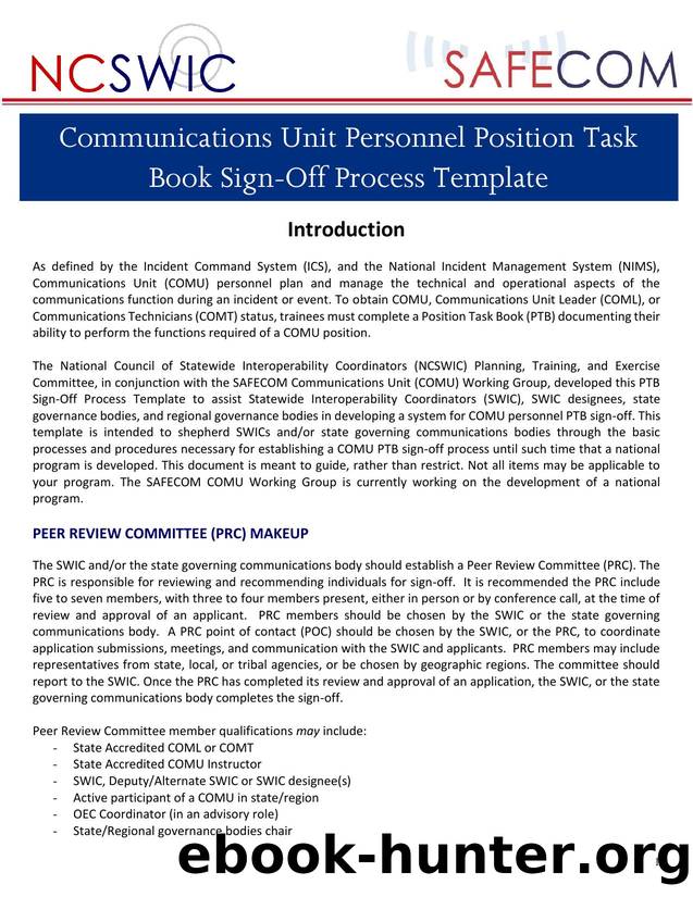 Communications Unit (COMU) Personnel Position Task Book (PTB) Sign-Off Process Template by unknow