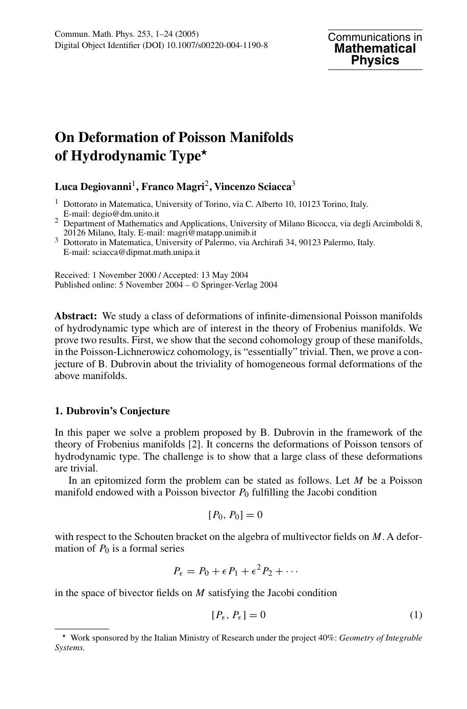 Communications in Mathematical Physics - Volume 253 by M. Aizenman (Chief Editor)
