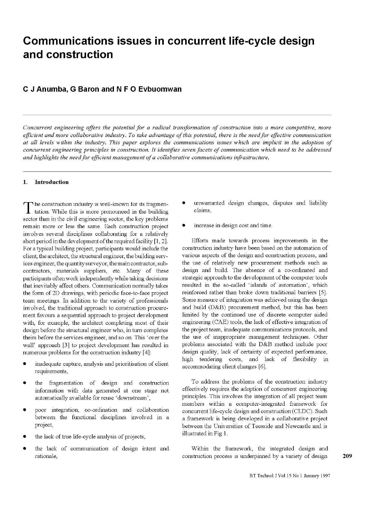 Communications issues in concurrent life-cycle design and construction by Unknown