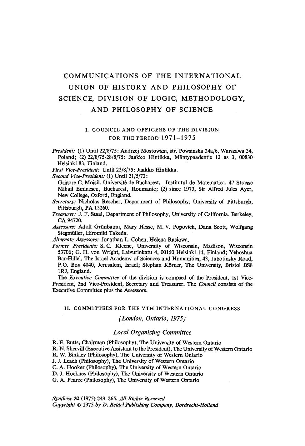 Communications of the international union of history and philosophy of science, division of logic, methodology, and philosophy of science by Unknown