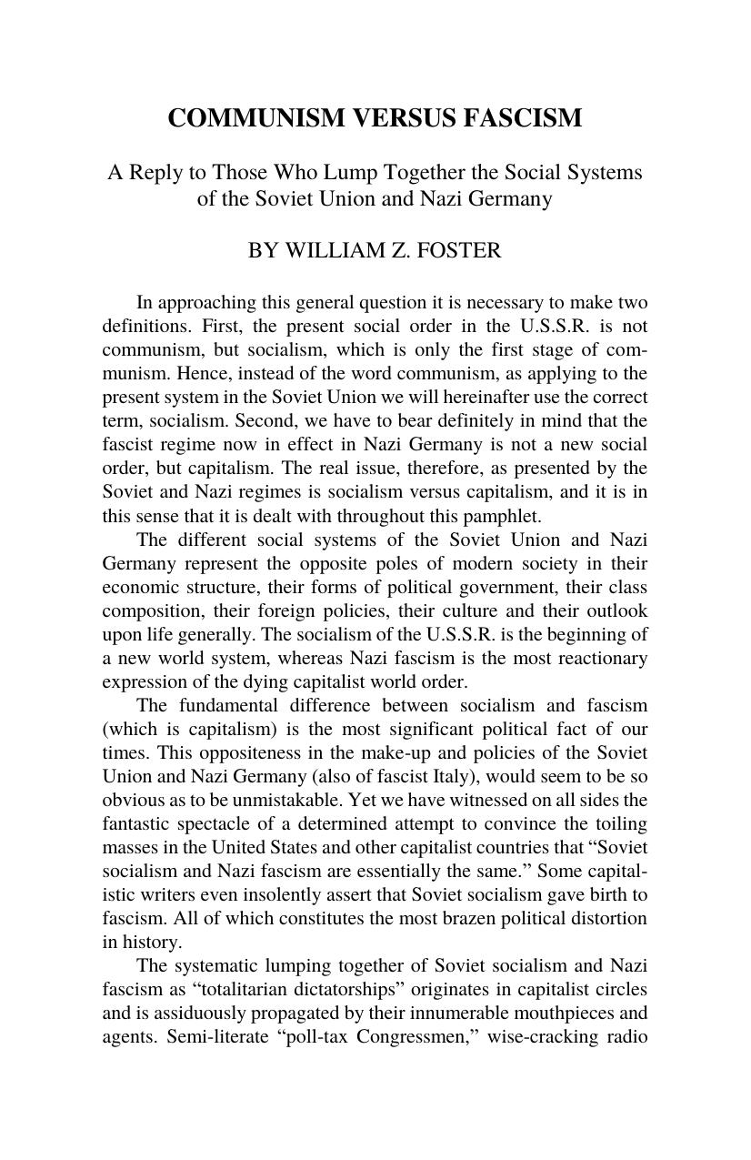 Communism Versus Fascism by William Z Foster