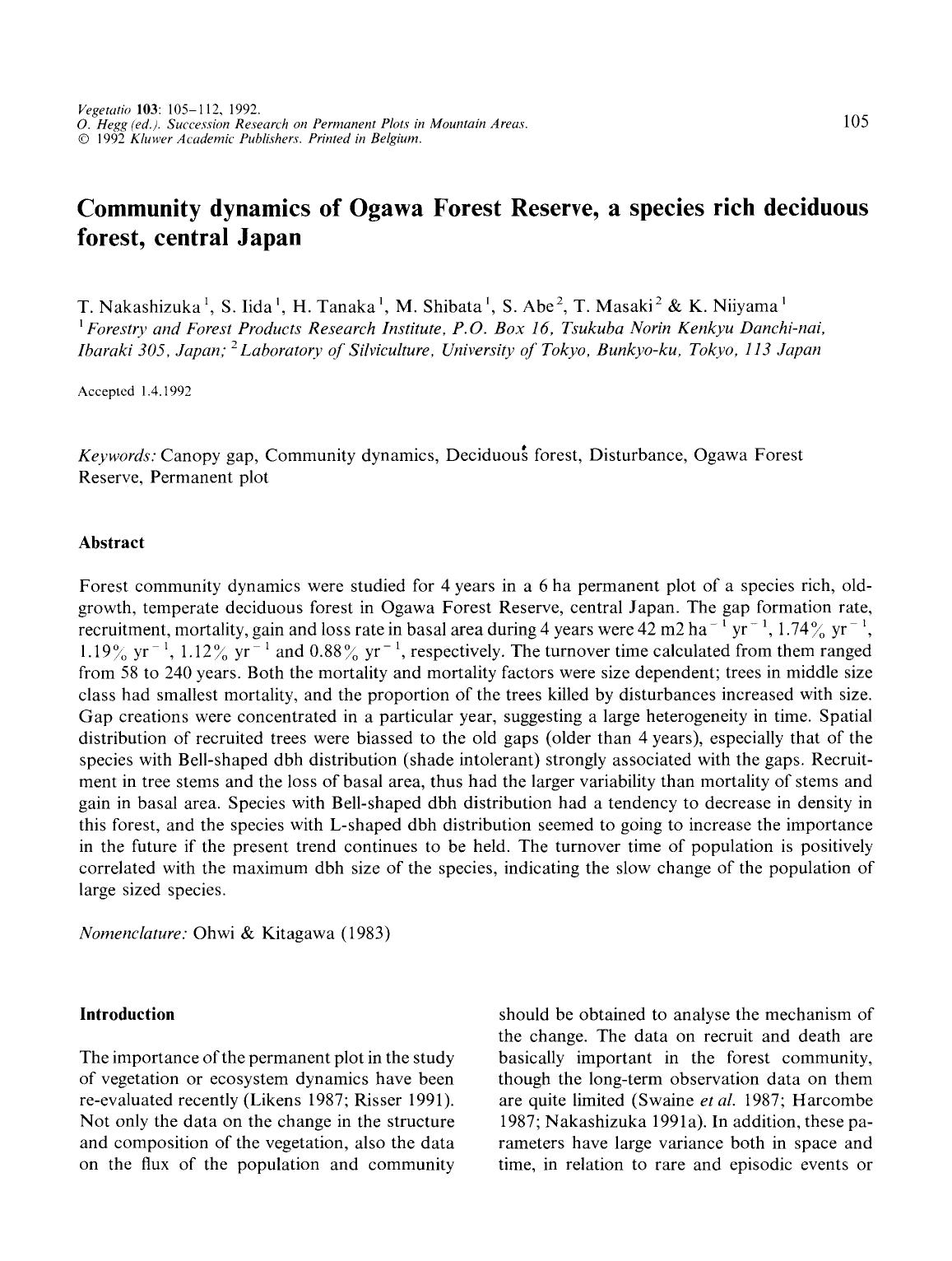 Community dynamics of Ogawa Forest Reserve, a species rich deciduous forest, central Japan by Unknown