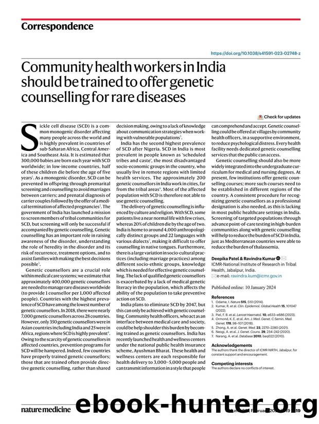 Community health workers in India should be trained to offer genetic counselling for rare diseases by Deepika Patel & Ravindra Kumar
