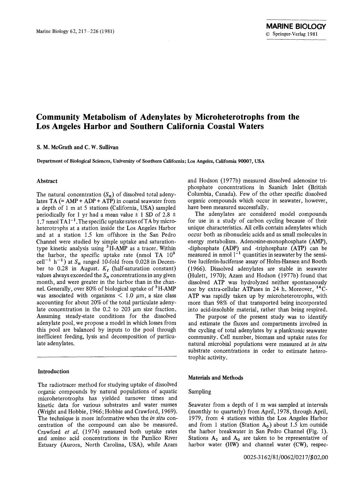 Community metabolism of adenylates by microheterotrophs from the Los Angeles Harbor and Southern California coastal waters by Unknown