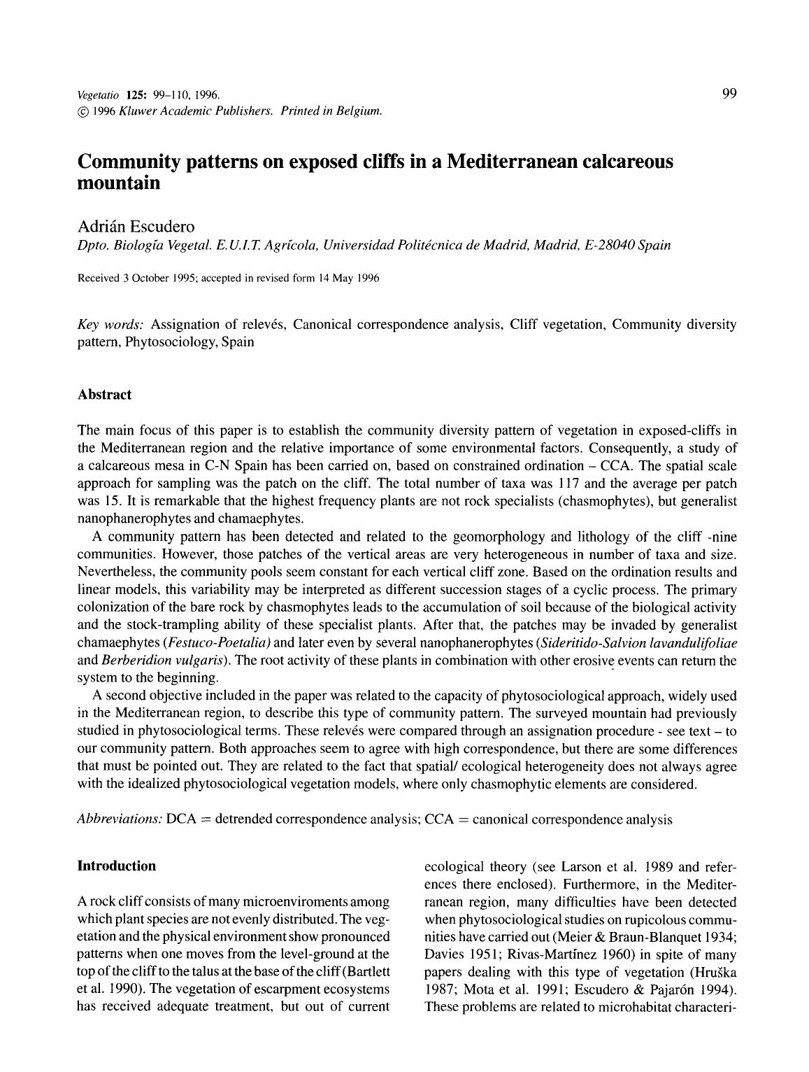 Community patterns on exposed cliffs in a Mediterranean calcareous mountain by Unknown