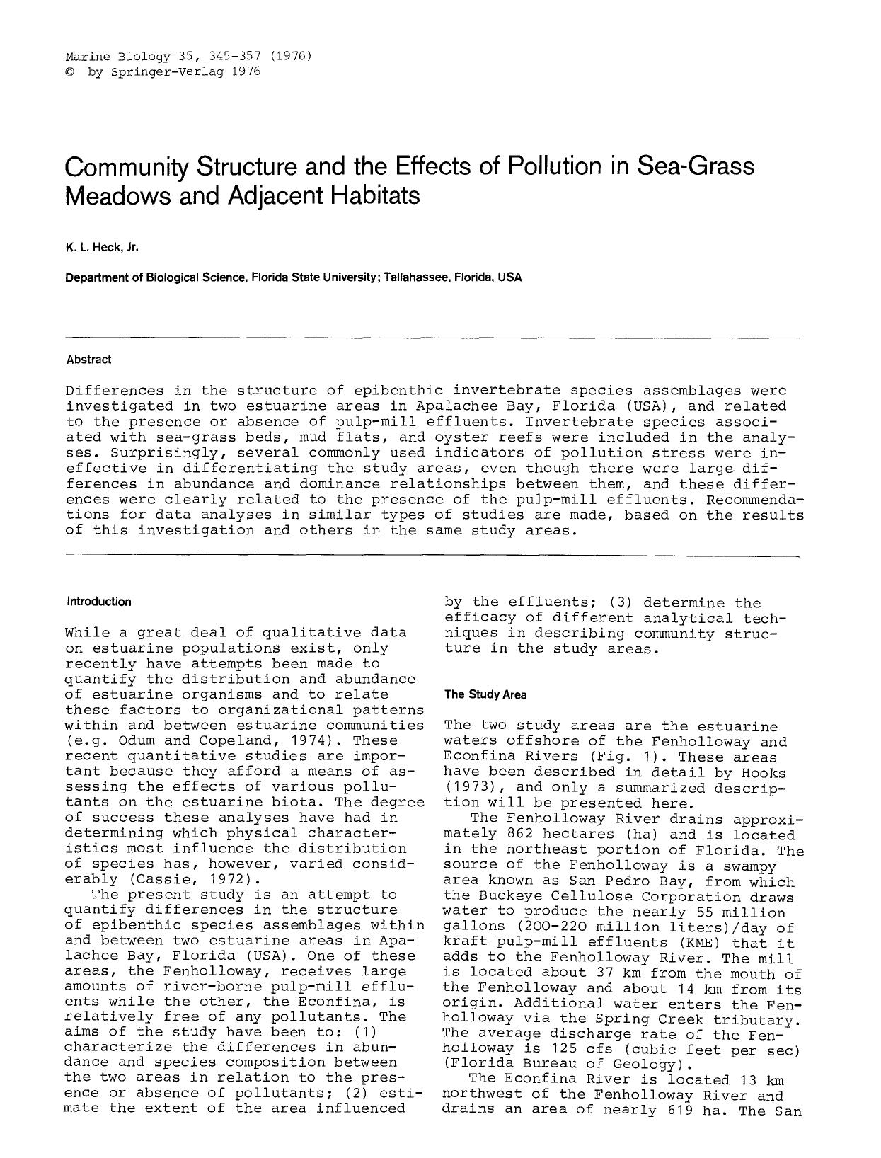 Community structure and the effects of pollution in sea-grass meadows and adjacent habitats by Unknown