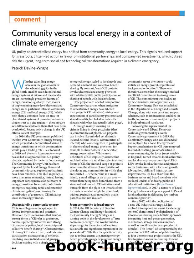 Community versus local energy in a context of climate emergency by Patrick Devine-Wright