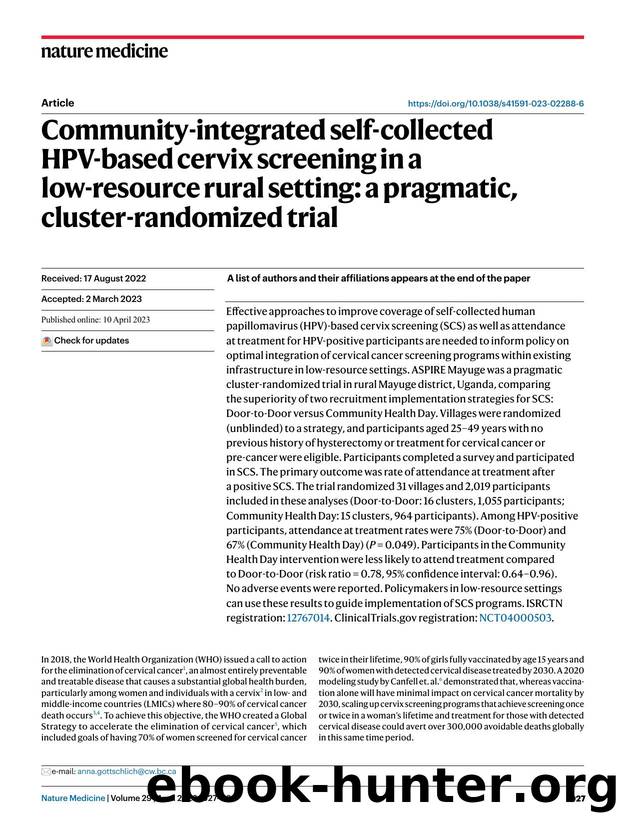 Community-integrated self-collected HPV-based cervix screening in a low-resource rural setting: a pragmatic, cluster-randomized trial by unknow