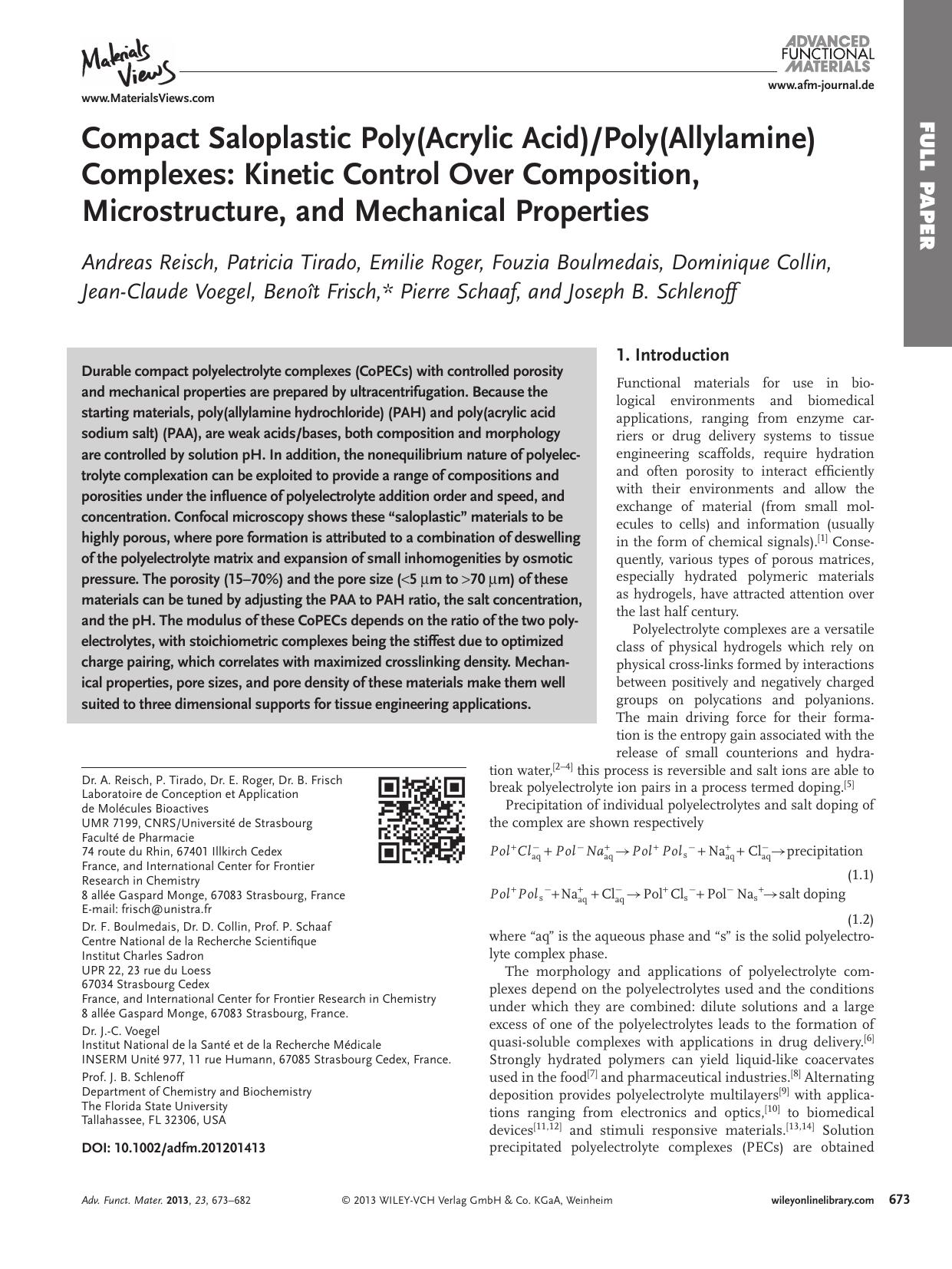 Compact Saloplastic Poly(Acrylic Acid)Poly(Allylamine) Complexes: Kinetic Control Over Composition, Microstructure, and Mechanical Properties by vng