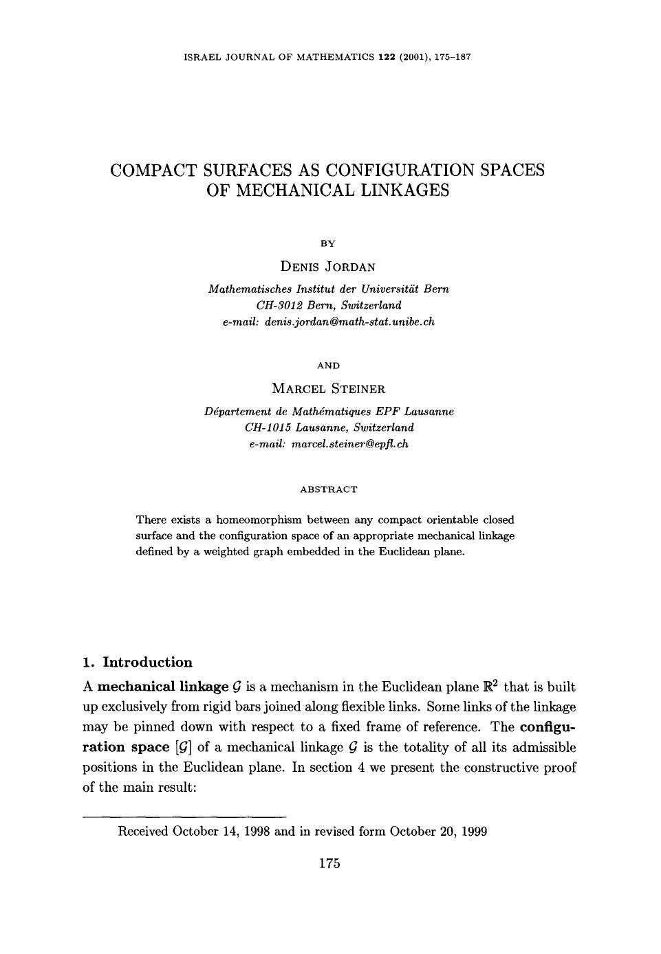 Compact surfaces as configuration spaces of mechanical linkages by Unknown