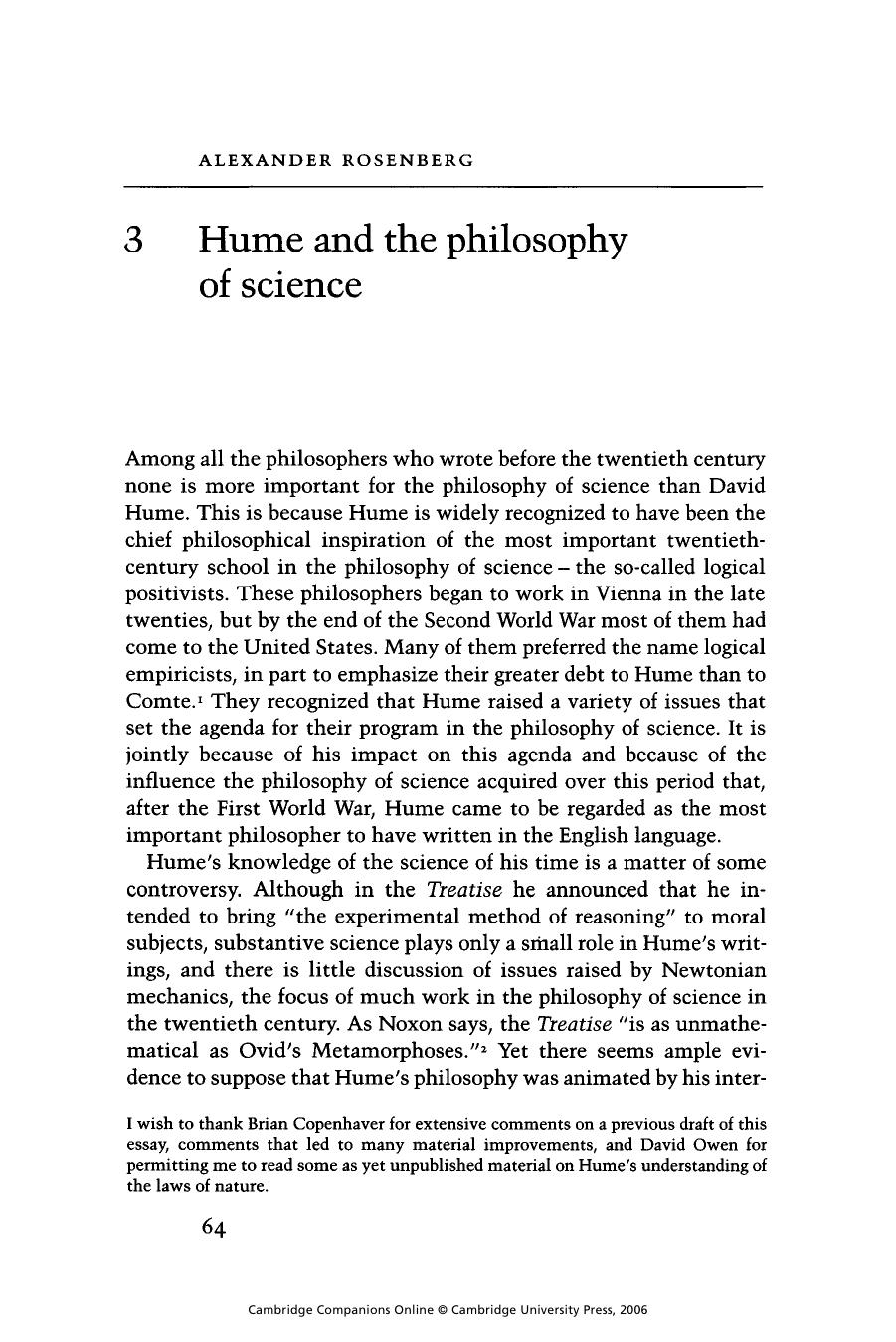 Companion Hume 3 by Hume & The Philosophy Of Science