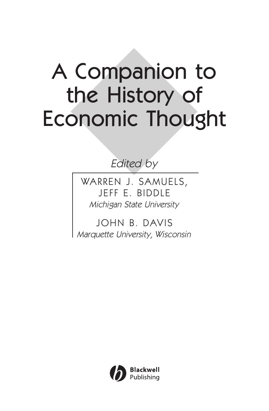 Companion to the History of Economic Thought by Warren J. Samuels Jeff E. Biddle John B. Davis