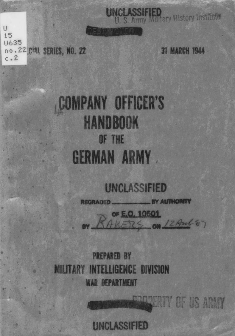 Company officer's handbook of the German Army by United States. War Dept. Military Intelligence Division