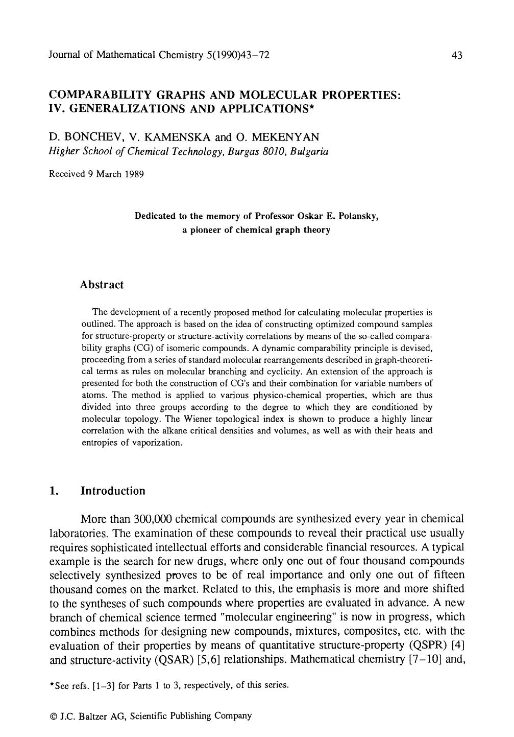Comparability graphs and molecular properties: IV. Generalizations and applications by Unknown