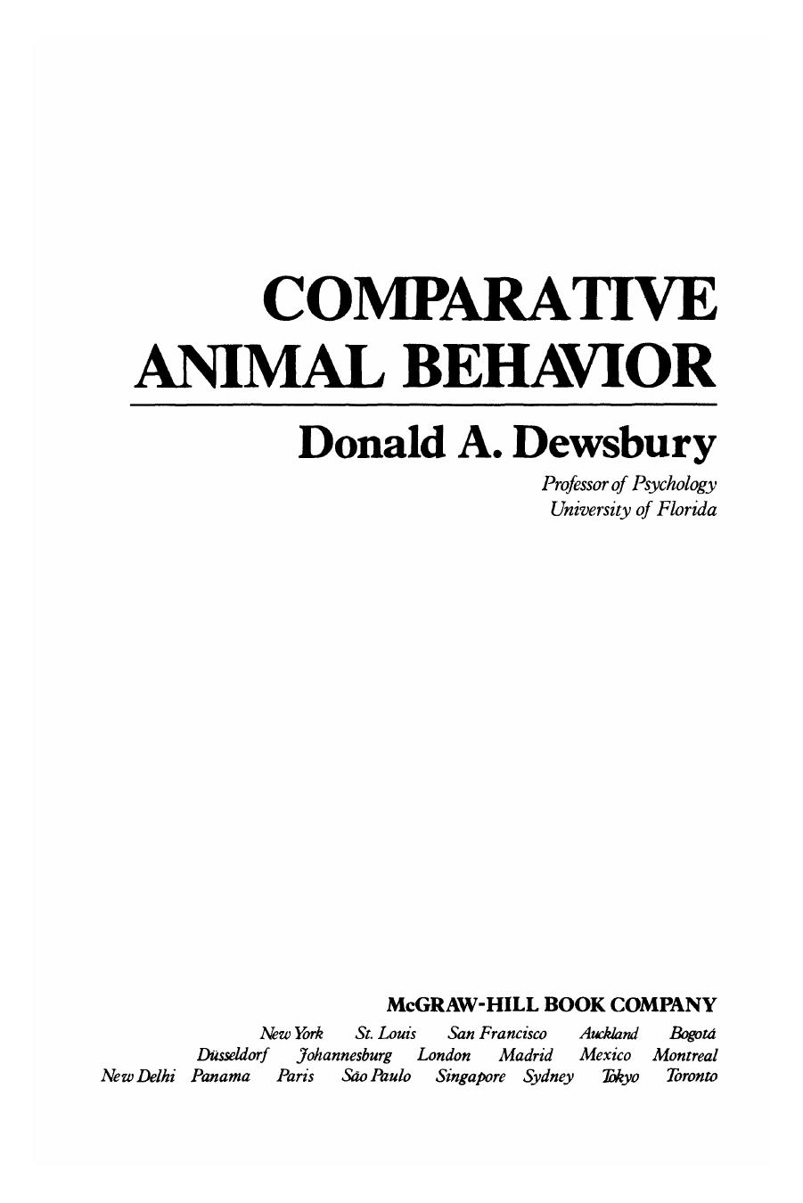 Comparative Animal Behaviour by Donald A. Dewsbury